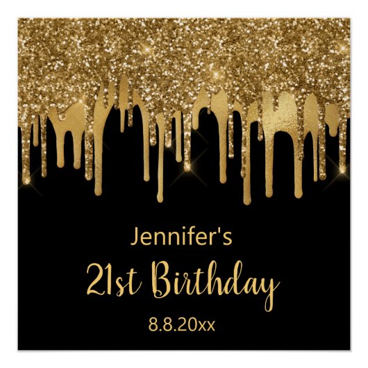 21e verjaardag zwarte goudglitters stijlvol perfect poster (Voorkant)