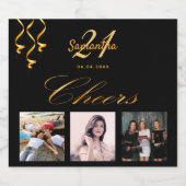 21e verjaardag zwarte goudkoortsfoto's sparkling wijnetiket (Enkel label)