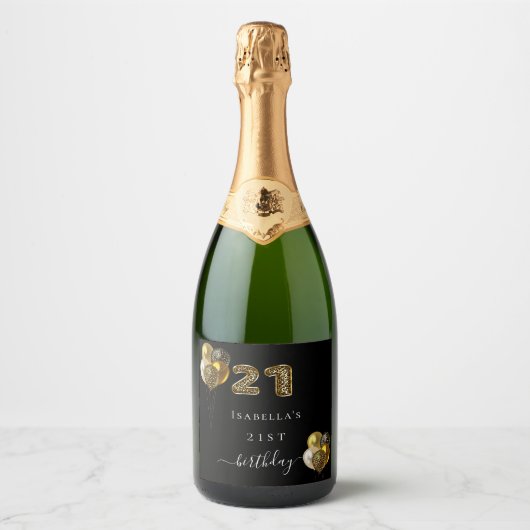 21e verjaardag zwarte goudluipaard sparkling wijnetiket (Voorkant)
