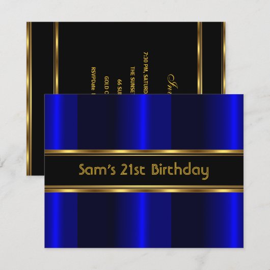 21e verjaardag Zwarte kobalt Blauwe Goudmannetjes Kaart (Voorkant / Achterkant)