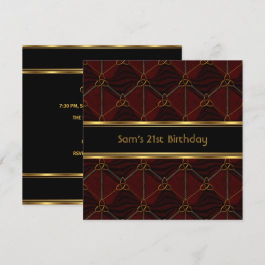 21e verjaardag zwarte leder goudmannetjes kaart (Voorkant / Achterkant)