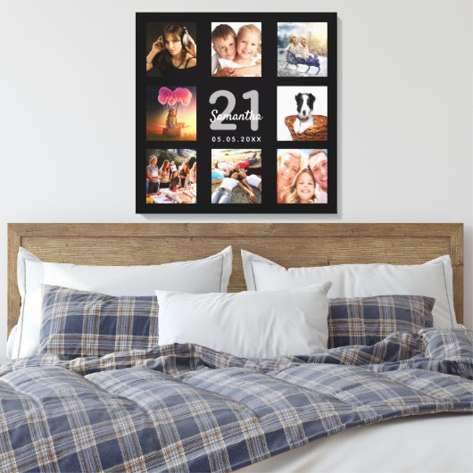 21e verjaardag zwarte monogram aangepaste fotocoll canvas afdruk (Insitu (Slaapkamer))