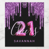 21e verjaardag zwarte paarse glitterkaas wijn etiket (Enkel label)