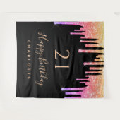 21e verjaardag zwarte regenboog roze paars wandkleed (Voorkant (horizontaal))