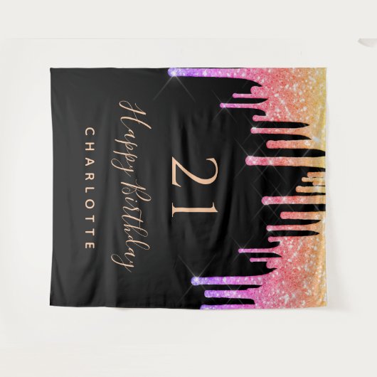 21e verjaardag zwarte regenboog roze paars wandkleed (Voorkant (horizontaal))