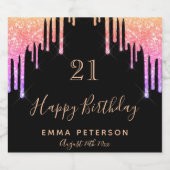 21e verjaardag zwarte roze glitter sparkle sparkling wijnetiket (Enkel label)