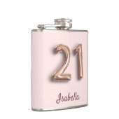 21e verjaardag zwarte roze roze roze gouden glazen heupfles (Rechts)