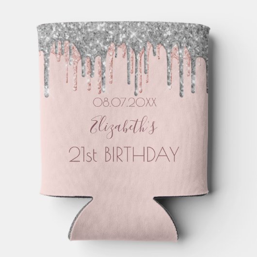 21e verjaardag zwarte roze roze roze roos goud gli blikjeskoeler (Achterkant)