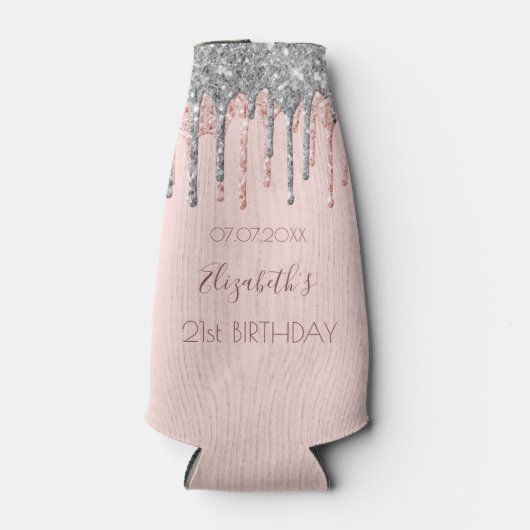 21e verjaardag zwarte roze roze roze roos goud gli flesjeskoeler (Voorkant)