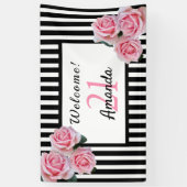 21e verjaardag zwarte strepen florale naam spandoek (Verticaal)