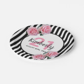 21e verjaardag zwarte strepen roze florals klassie papieren bordje (Gekanteld)