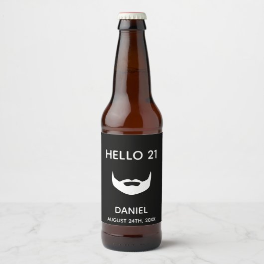 21e verjaardag zwarte witte baard leuke jongens ma bier etiket (Voorkant)