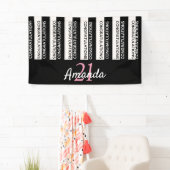 21e verjaardag zwarte witte strepen roze spandoek (Insitu)