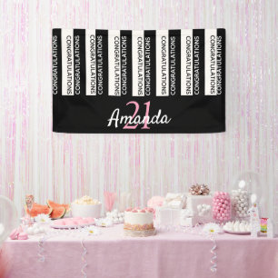 21e verjaardag zwarte witte strepen roze spandoek