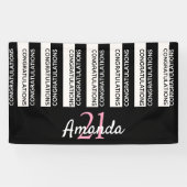 21e verjaardag zwarte witte strepen roze spandoek (Horizontaal)