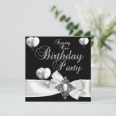 21e verjaardag Zwarte zilveren ballonnen van de Zw Kaart (Staand voorkant)