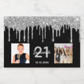 21e verjaardag zwarte zilveren glitter druppelt fo sparkling wijnetiket (Enkel label)