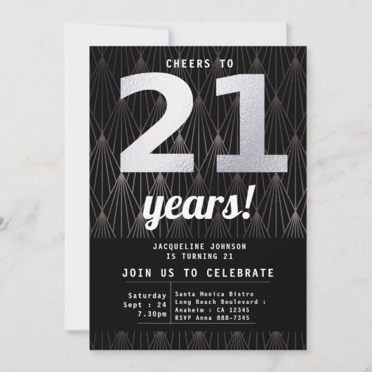 21e verjaardag zwarte zilverpartij kaart (Voorkant)