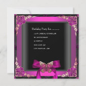 21e verjaardag zwarte zilverroze vlinder kaart (Achterkant)