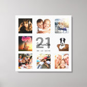 21e verjaardagfoto collage wit monogram canvas afdruk (Voorkant)
