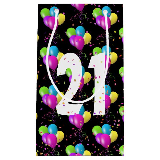 21e Verjaardagsballonnen en Confetti Kleine Gift B Klein Cadeauzakje (Voorkant)