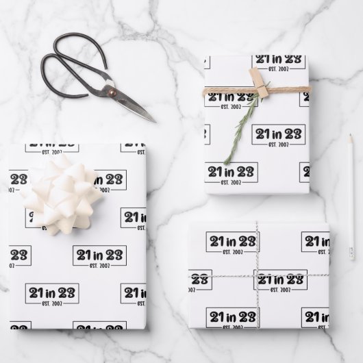 21e verjaardagscadeau 21 in 23 Est 2002 Inpakpapier Vel (Voorkant)