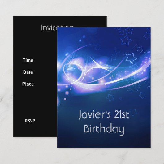 21e Verjaardagsfeest Abstract Blauw Exploderen Mod Kaart (Voorkant / Achterkant)