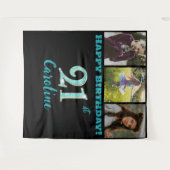 21e verjaardagsfeest, Blauwgroen Blue Glitter & 3 Wandkleed (Voorkant (horizontaal))