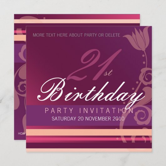 21e verjaardagsfeest Bloemenuitnodiging Kaart (Voorkant / Achterkant)