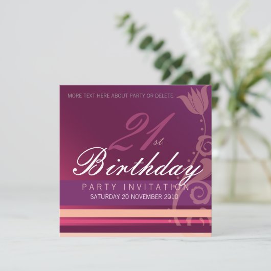 21e verjaardagsfeest Bloemenuitnodiging Kaart (Staand voorkant)