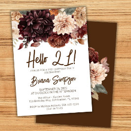 21e Verjaardagsfeest Bruine Beige Bloemen Bloemstu Kaart