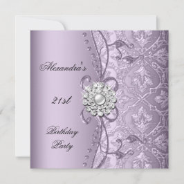 21e verjaardagsfeest Damask lila juweel afbeelding Kaart
