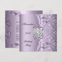 21e verjaardagsfeest Damask lila juweel afbeelding Kaart