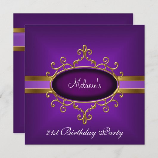 21e verjaardagsfeest Elegant Paarse Goud Kaart (Voorkant / Achterkant)