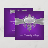 21e verjaardagsfeest Elegant Paarse Zilver Kaart (Voorkant / Achterkant)