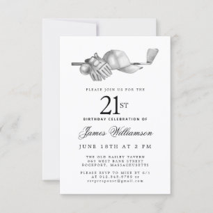 21e Verjaardagsfeest Elegant Zwart Wit Golf Kaart