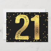 21e Verjaardagsfeest Faux Gold Foil Confetti Zwart Kaart (Voorkant)