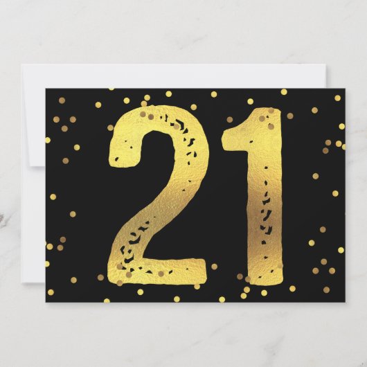 21e Verjaardagsfeest Faux Gold Foil Confetti Zwart Kaart (Voorkant)