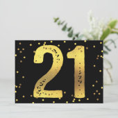 21e Verjaardagsfeest Faux Gold Foil Confetti Zwart Kaart (Staand voorkant)