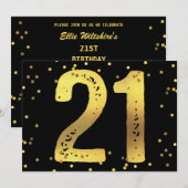 21e Verjaardagsfeest Faux Gold Foil Confetti Zwart Kaart (Voorkant / Achterkant)
