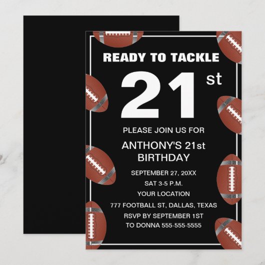 21e Verjaardagsfeest Football Zwarte Vader Sport Kaart (Voorkant / Achterkant)