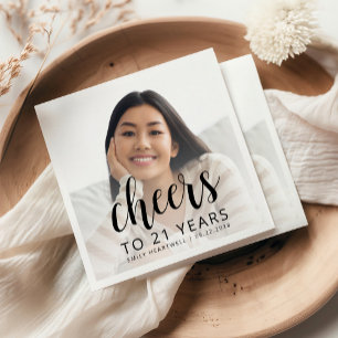 21e verjaardagsfeest Foto Black Script Cheers Servet