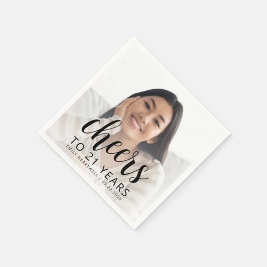 21e verjaardagsfeest Foto Black Script Cheers Servet (Hoek)