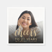 21e verjaardagsfeest Foto Gold Script Cheers Servet (Voorkant)