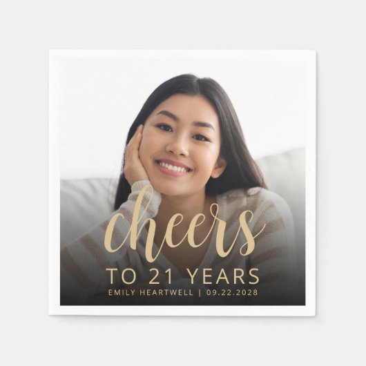 21e verjaardagsfeest Foto Gold Script Cheers Servet (Voorkant)
