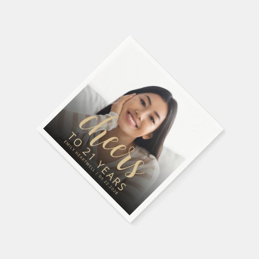 21e verjaardagsfeest Foto Gold Script Cheers Servet (Hoek)