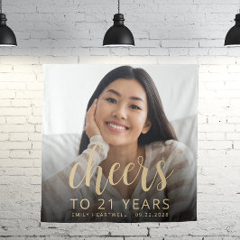21e verjaardagsfeest Foto Gold Script Cheers Wandkleed