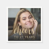 21e Verjaardagsfeest Foto Gouden Script Proost Servet (Voorkant)