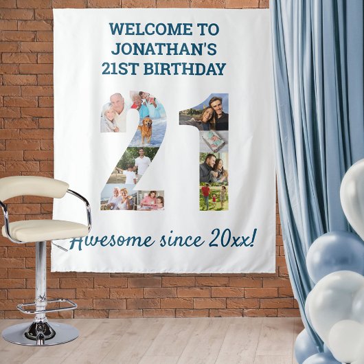 21e Verjaardagsfeest Fotocollage Achtergrond Wandkleed