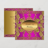 21e Verjaardagsfeest Hot Pink Gold Flourish Gold Kaart (Voorkant / Achterkant)